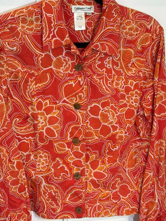 Coldwater Creek Red Floral Paisley Cotton Button-Up Jacket Size XS - Picture 5 of 5
